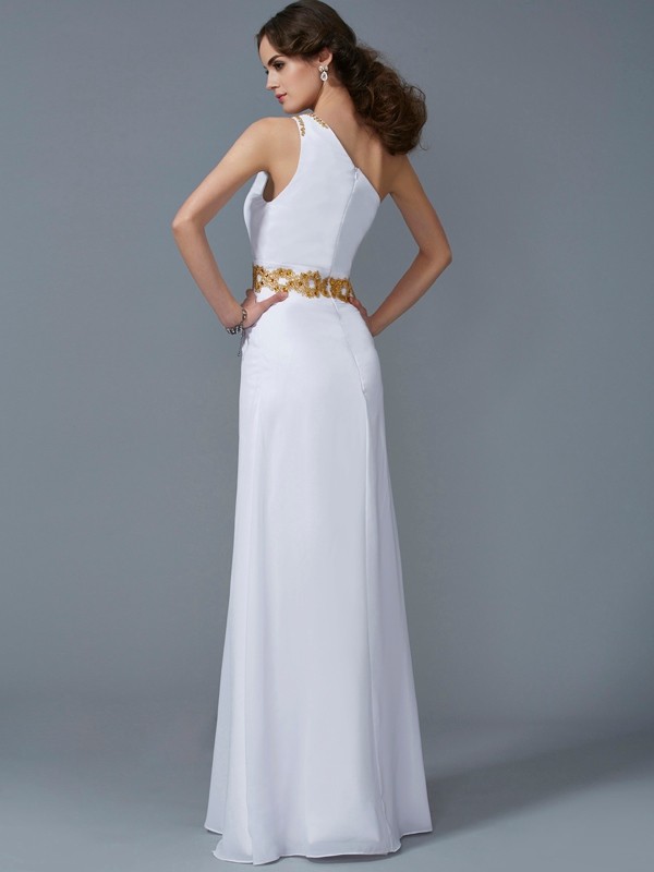 Sheath/Column One-Shoulder Sleeveless Beading Long Chiffon Dresses 6187