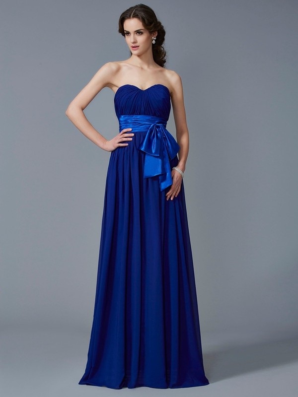 A-Line/Princess Sweetheart Sleeveless Pleats Long Chiffon Dresses 5106