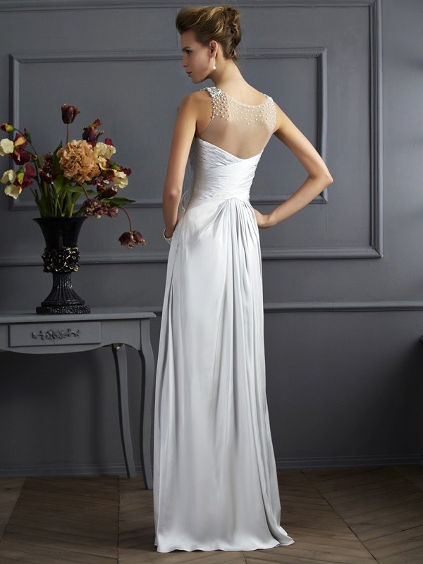 A-Line/Princess Straps Sleeveless Beading Long Silk like Satin Dresses 4848