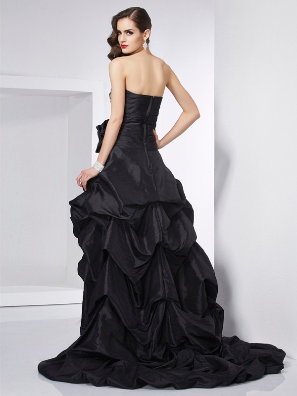 A-Line/Princess Strapless Sleeveless Beading High Low Taffeta Dresses 4763