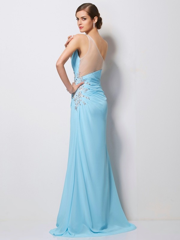 Sheath/Column One-Shoulder Sleeveless Beading Long Chiffon Dresses 6188