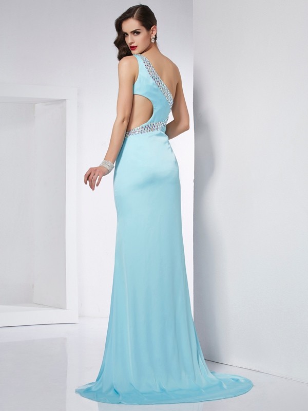 Trumpet/Mermaid One-Shoulder Sleeveless Beading Long Chiffon Dresses 7175