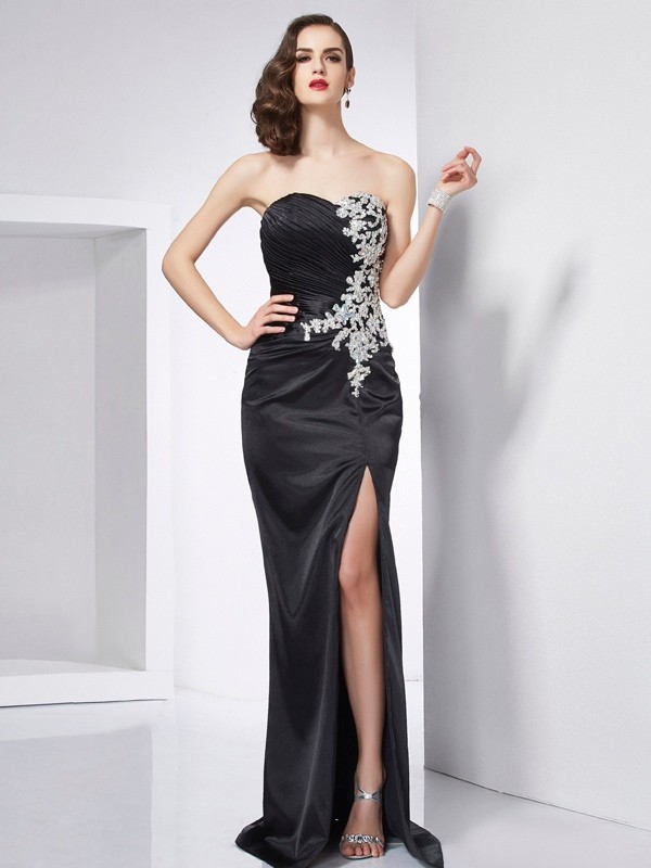 Trumpet/Mermaid Sweetheart Sleeveless Beading Long Elastic Woven Satin Dresses 7523