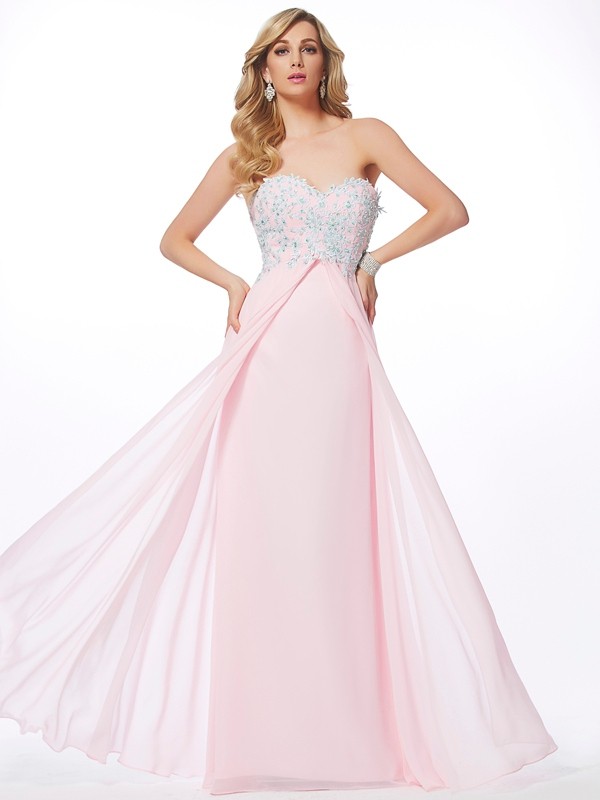 Sheath/Column Sweetheart Sleeveless Applique Beading Long Chiffon Dresses 6793