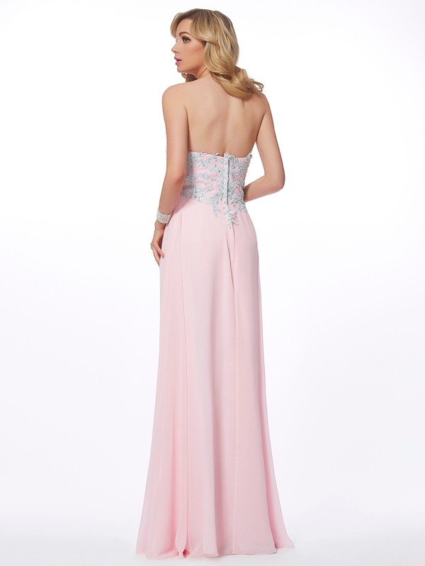 Sheath/Column Sweetheart Sleeveless Applique Beading Long Chiffon Dresses 6793