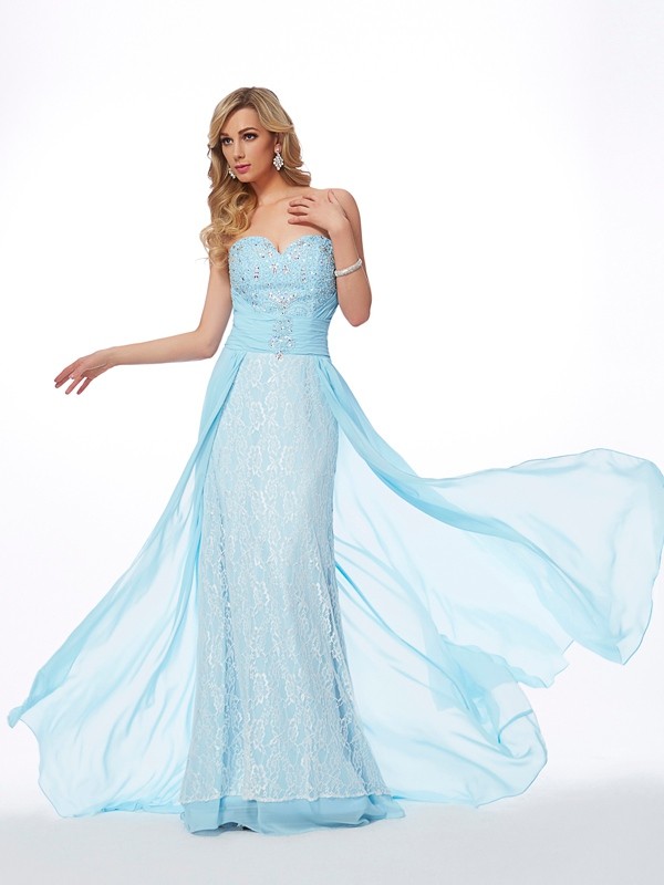 A-Line/Princess Sweetheart Sleeveless Long Beading Chiffon Dresses 5087