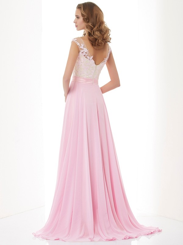 A-Line/Princess Straps Applique Sleeveless Beading Long Chiffon Dresses 4797