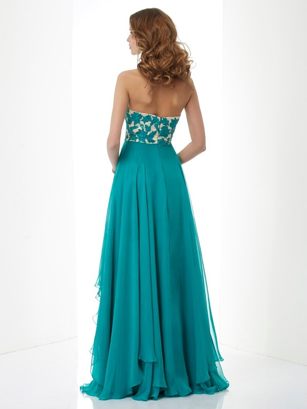 A-Line/Princess Sweetheart Sleeveless Applique Long Chiffon Dresses 5019