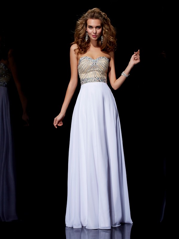 A-Line/Princess Sweetheart Sleeveless Beading Long Chiffon Dresses 5050