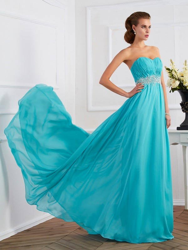 A-Line/Princess Sweetheart Sleeveless Beading Long Chiffon Dresses 5051