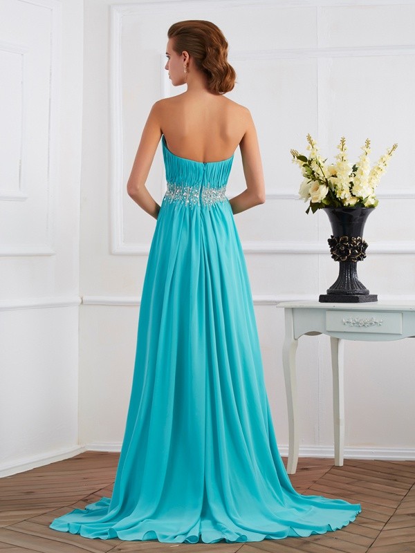 A-Line/Princess Sweetheart Sleeveless Beading Long Chiffon Dresses 5051