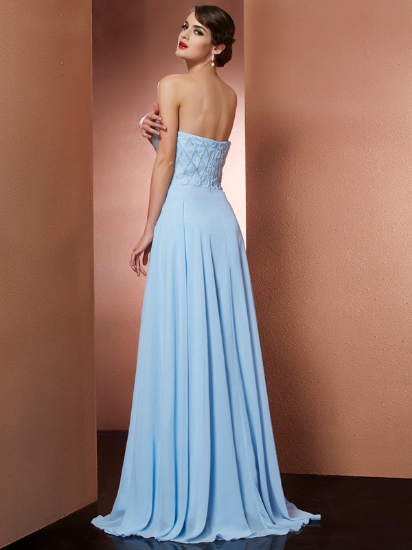 A-Line/Princess Sweetheart Sleeveless Beading Long Chiffon Dresses 5052