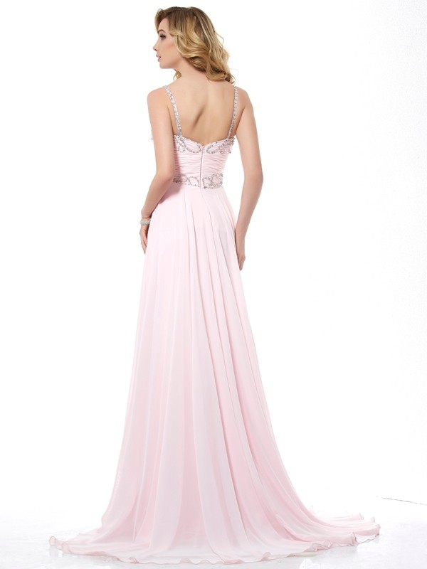 A-Line/Princess Scoop Sleeveless Beading Long Chiffon Dresses 4342