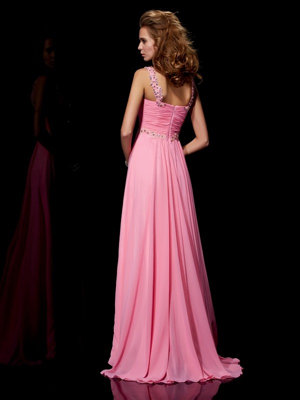 A-Line/Princess Straps Sleeveless Beading Long Chiffon Dresses 4845