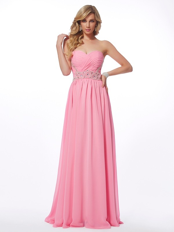 A-Line/Princess Sweetheart Sleeveless Applique Long Chiffon Dresses 5020