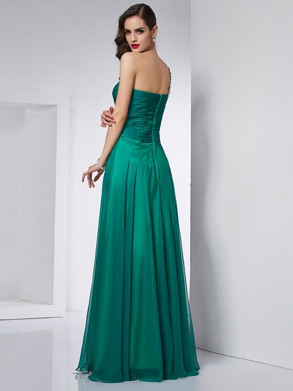 A-Line/Princess One-Shoulder Sleeveless Long Chiffon Dresses 3914