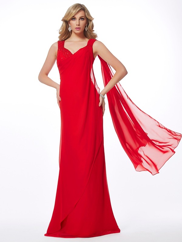 Sheath/Column Straps Sleeveless Beading Long Chiffon Dresses 6703