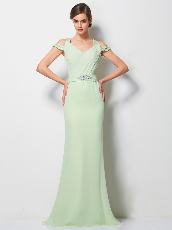 A-Line/Princess V-neck Sleeveless Beading Long Chiffon Dresses 5520