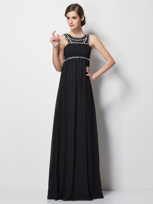 Sheath/Column High Neck Sleeveless Beading Long Chiffon Dresses 5991