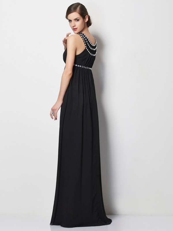 Sheath/Column High Neck Sleeveless Beading Long Chiffon Dresses 5991