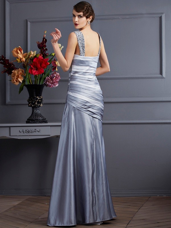 Trumpet/Mermaid Straps Sleeveless Pleats Long Satin Dresses 7448