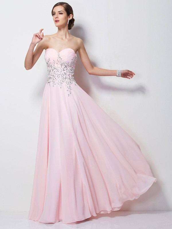 A-Line/Princess Sweetheart Sleeveless Beading Long Chiffon Dresses 5053