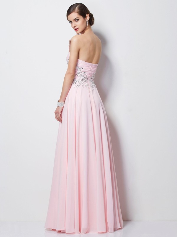 A-Line/Princess Sweetheart Sleeveless Beading Long Chiffon Dresses 5053