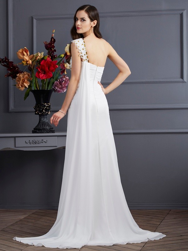 A-Line/Princess One-Shoulder Sleeveless Beading Long Chiffon Dresses 3900