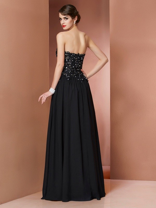 A-Line/Princess Strapless Sleeveless Beading Long Chiffon Dresses 4771