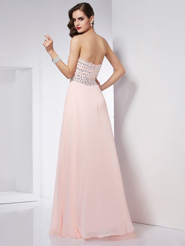 A-Line/Princess Strapless Sleeveless Beading Long Chiffon Dresses 4772