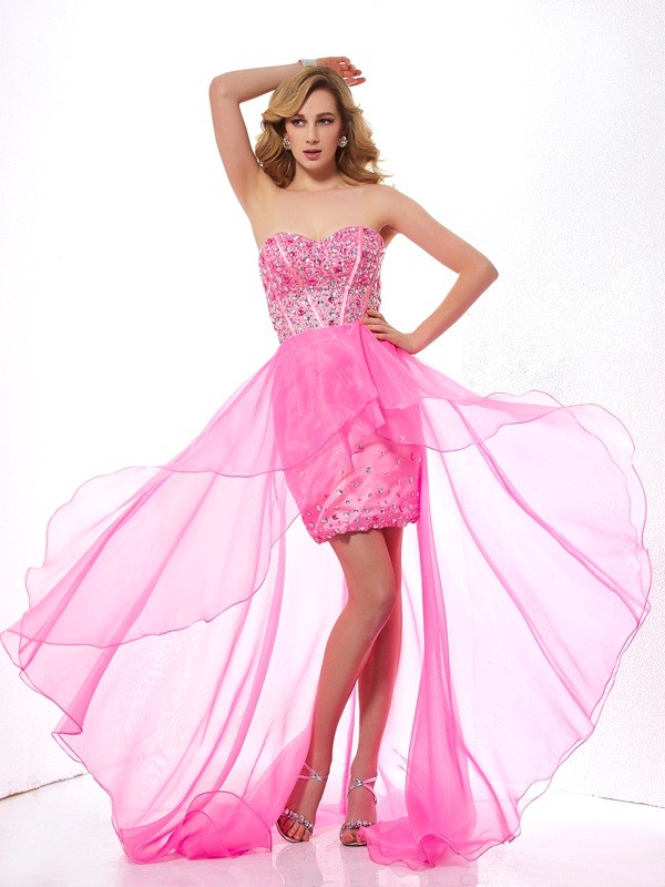 A-Line/Princess Sweetheart Sleeveless Beading High Low Organza Dresses 5029