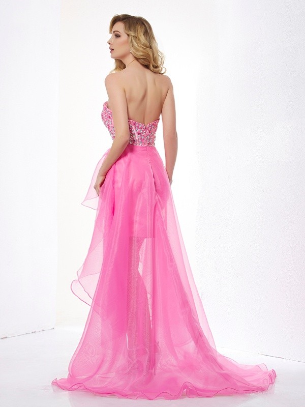 A-Line/Princess Sweetheart Sleeveless Beading High Low Organza Dresses 5029