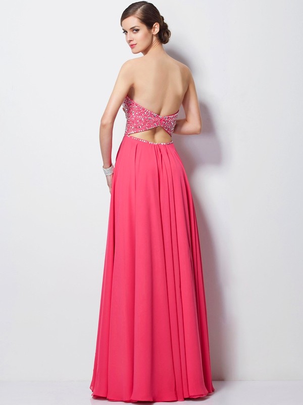 A-Line/Princess Sweetheart Sleeveless Beading Long Chiffon Dresses 5055