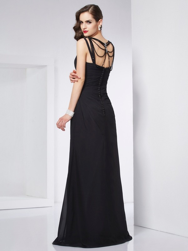 Sheath/Column V-neck Sleeveless Beading Long Chiffon Dresses 6894