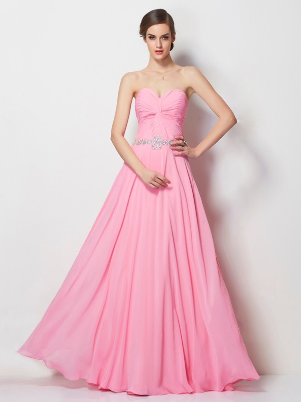 A-Line/Princess Sweetheart Sleeveless Beading Long Chiffon Dresses 5056