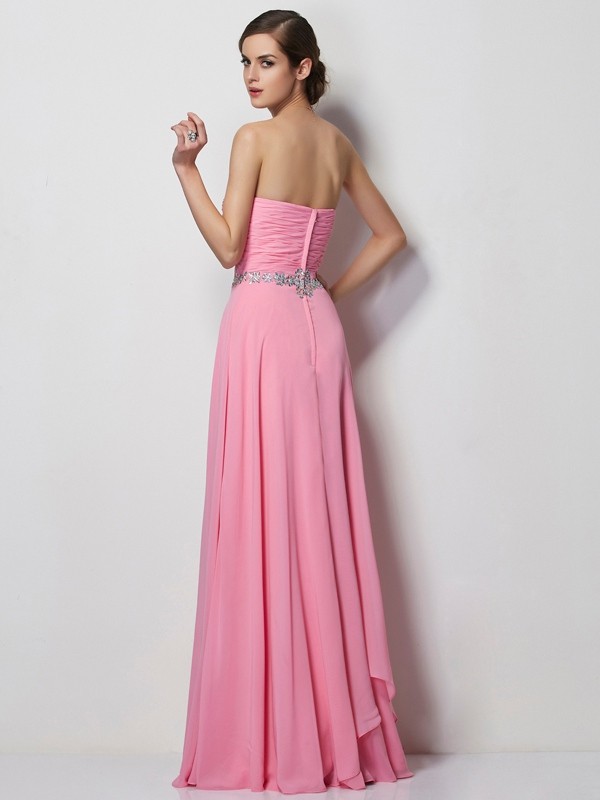 A-Line/Princess Sweetheart Sleeveless Beading Long Chiffon Dresses 5056