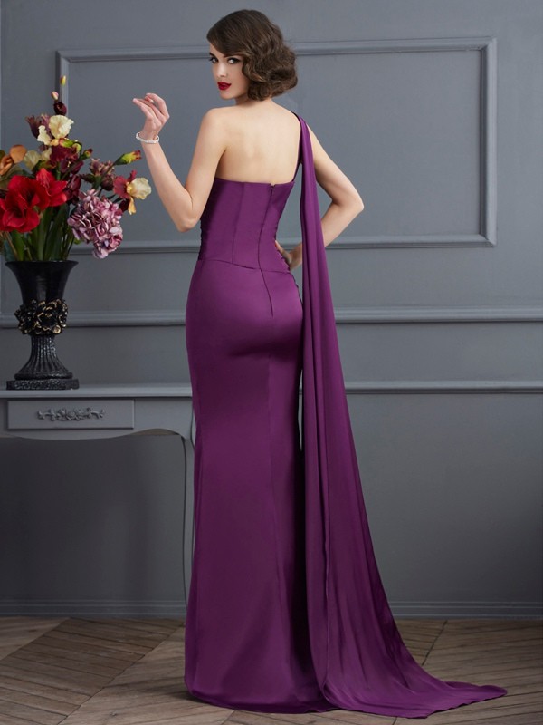 Sheath/Column One-Shoulder Sleeveless Long Chiffon Dresses 6200