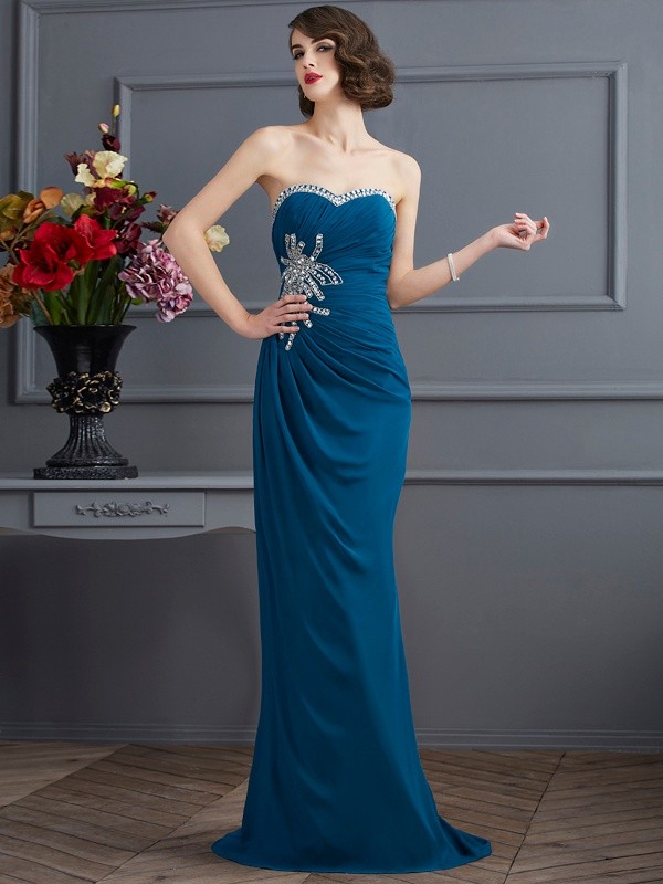 Sheath/Column Sweetheart Sleeveless Long Chiffon Dresses 6816