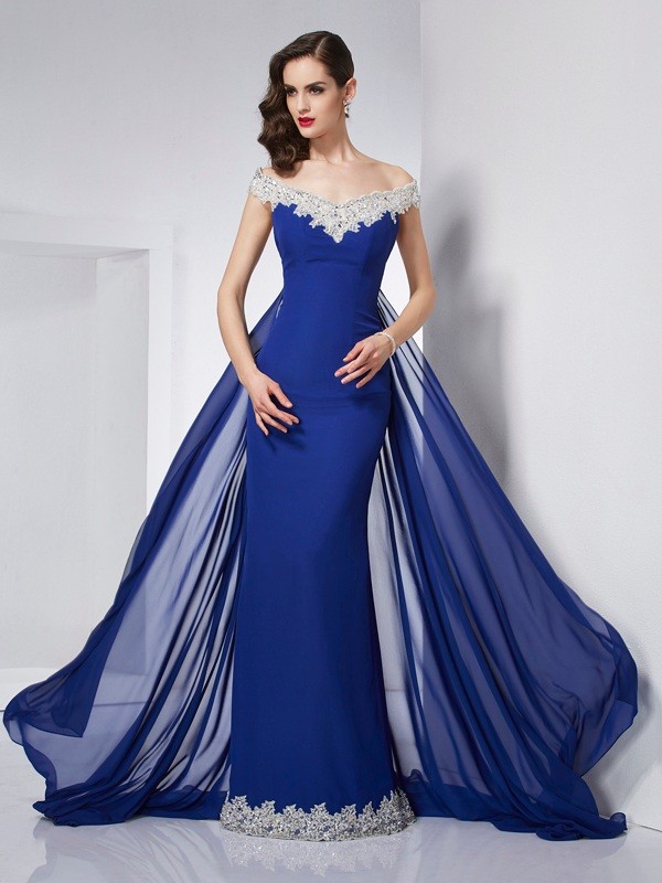 Trumpet/Mermaid Off the Shoulder Sleeveless Applique Long Chiffon Dresses 7149