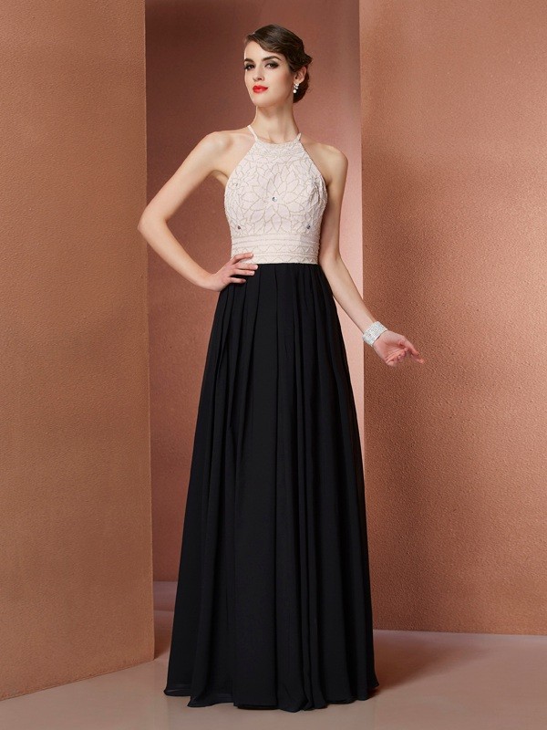 A-Line/Princess Scoop Sleeveless Beading Long Chiffon Dresses 4343