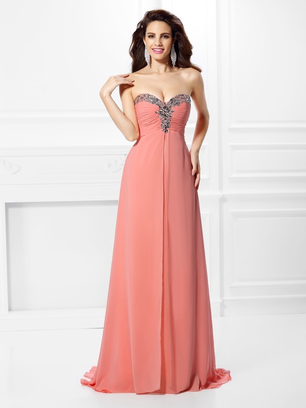 A-Line/Princess Sweetheart Beading Sleeveless Long Chiffon Dresses 4912