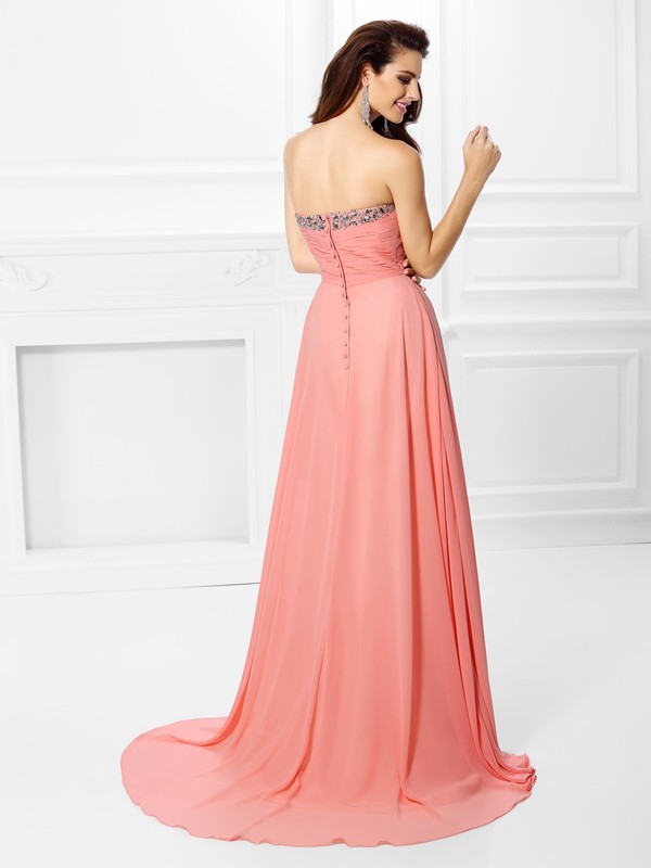 A-Line/Princess Sweetheart Beading Sleeveless Long Chiffon Dresses 4912