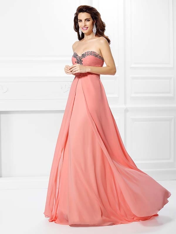 A-Line/Princess Sweetheart Beading Sleeveless Long Chiffon Dresses 4912