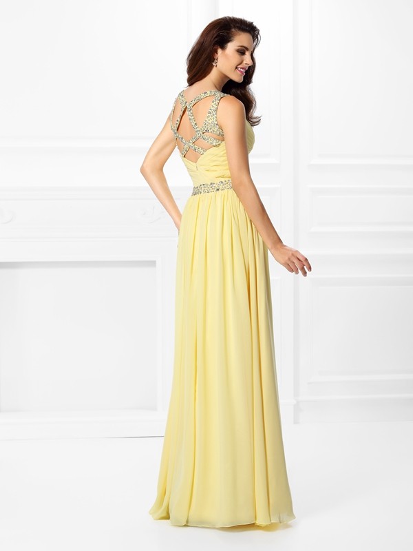 A-Line/Princess Sweetheart Beading Sleeveless Long Chiffon Dresses 4913