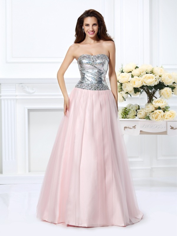 Ball Gown Sweetheart Beading Sleeveless Long Satin Quinceanera Dresses 5751