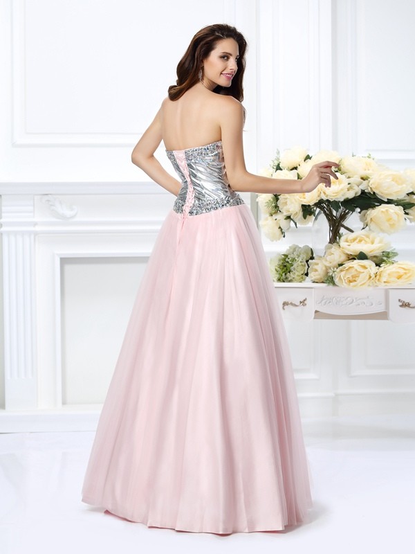 Ball Gown Sweetheart Beading Sleeveless Long Satin Quinceanera Dresses 5751