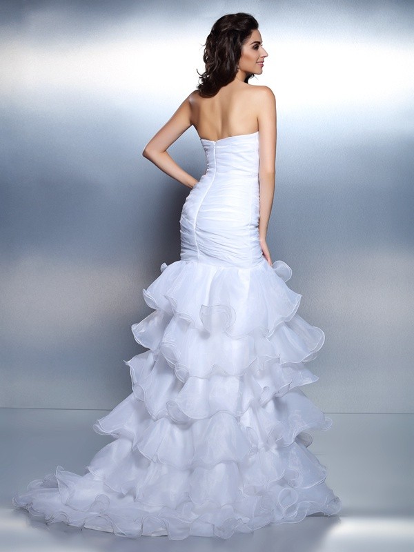 Trumpet/Mermaid Strapless Beading Ruched Sleeveless Long Organza Dresses 7410