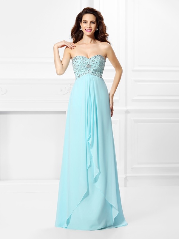 A-Line/Princess Sweetheart Beading Sleeveless Long Chiffon Dresses 4915