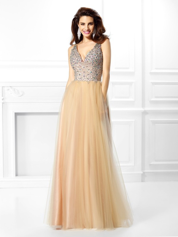 Ball Gown V-neck Beading Sleeveless Long Satin Quinceanera Dresses 5805