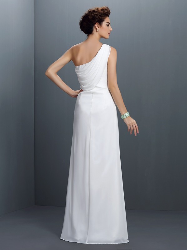 Sheath/Column One-Shoulder Beading Sleeveless Long Chiffon Dresses 6156